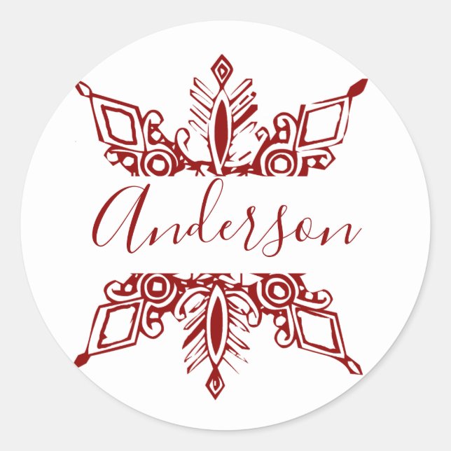 Red snowflake personalized classic round sticker (Front)