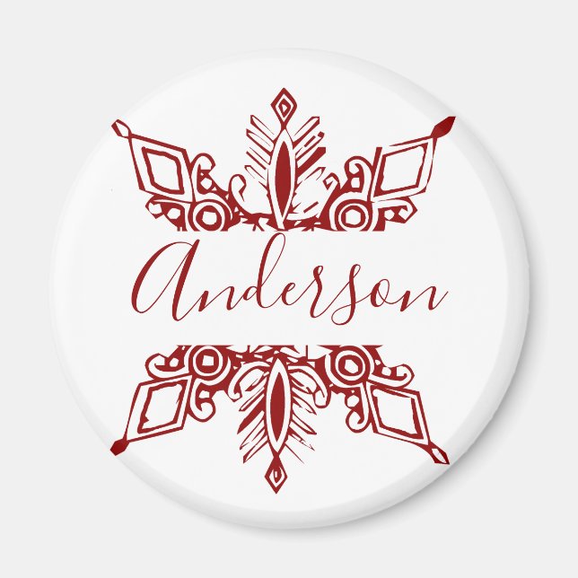 Red snowflake personalized  magnet (Front)