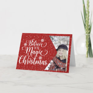 Red Snowflake Photo Believe Christmas Card