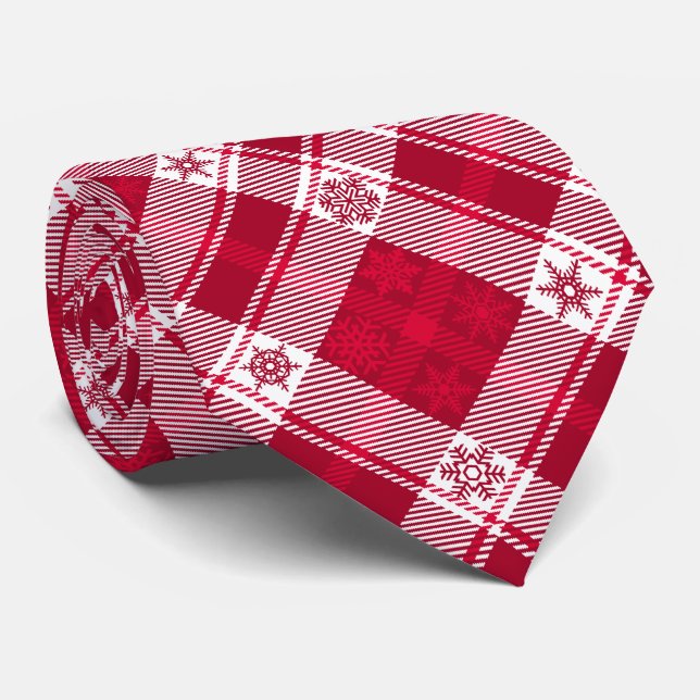Red Snowflake Plaid - Christmas Tie (Rolled)