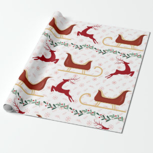 Red Snowflake & Reindeer Wrapping Paper   Festive