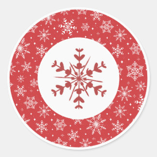 Red Snowflake Round Christmas Classic Round Sticker