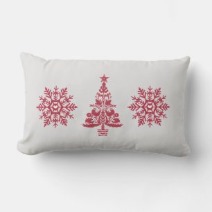 Red Snowflake Scandinavian Winter Pattern Lumbar Pillow