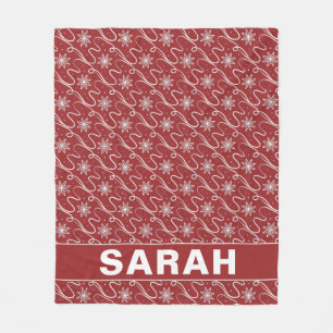 Red Snowflake Swirl Personalized Name Fleece Blanket