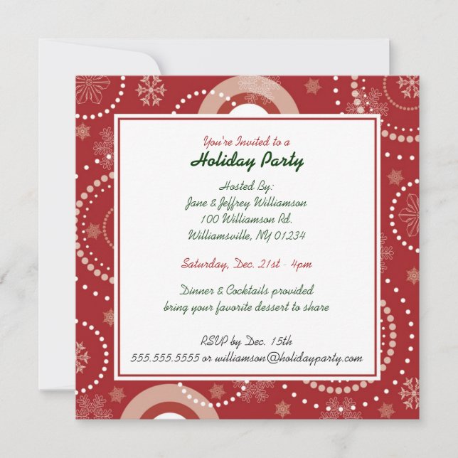Red Snowflake Swirls Fête Invitations (Devant)