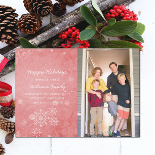 Red Snowflake Swirls Holiday Photo Flat Card