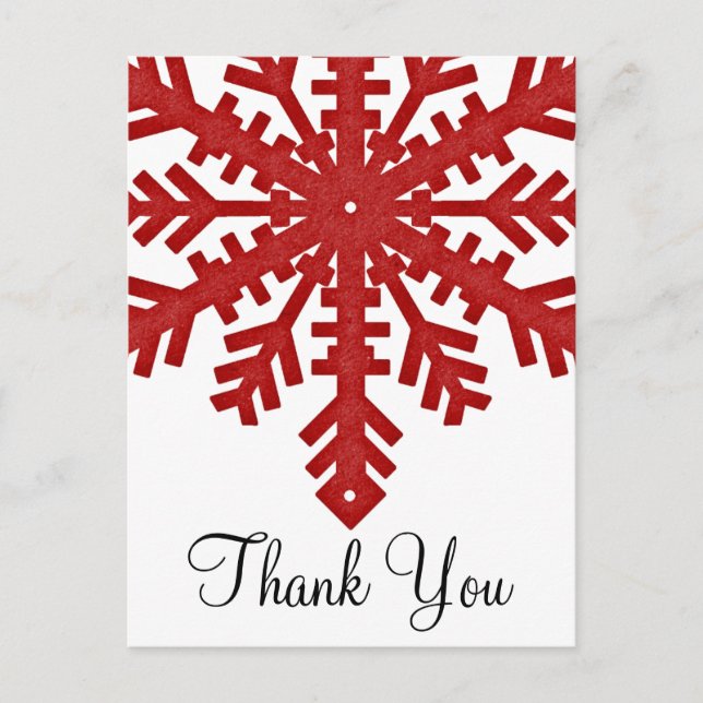 Red Snowflake Winter Season Thank You Postcards (Front)