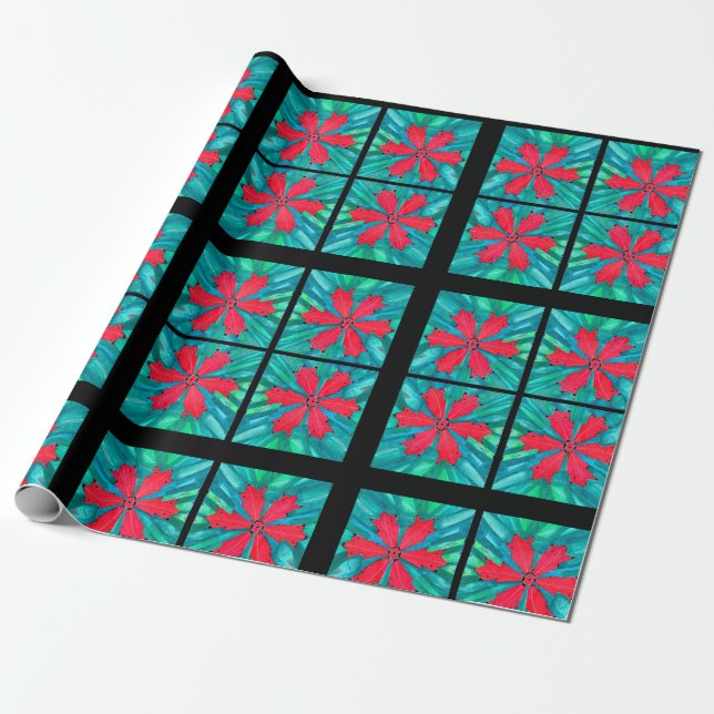 Red Snowflake Wrapping Paper (Unrolled)