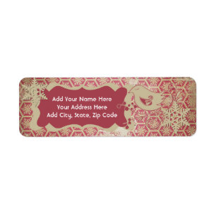 Red Snowflakes and Bird Return Address Labels