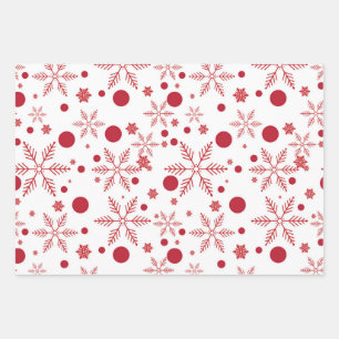 Red snowflakes and dots Christmas pattern  Wrapping Paper Sheet