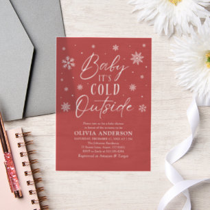 Red Snowflakes Baby It's Cold Outside Baby Shower Vellum Invitations