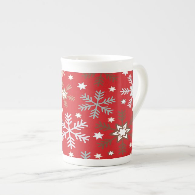Red Snowflakes  Bone China Mug (Front Right)