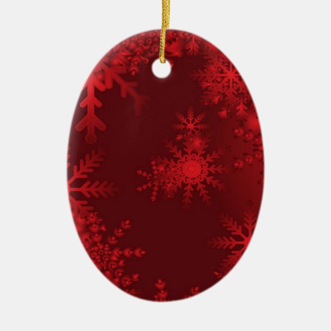 Red Snowflakes Ceramic Ornament (Front)