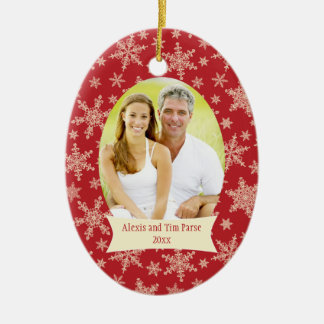 Red snowflakes Christmas holiday photo ornament
