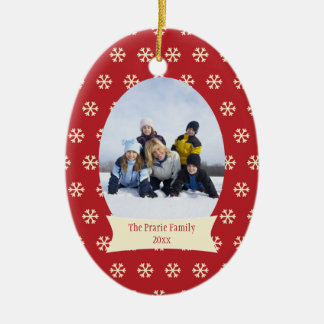 Red snowflakes Christmas holiday photo ornament