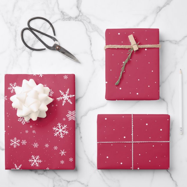 Red Snowflakes Festive Winter Christmas  Wrapping Paper Sheet (Front)