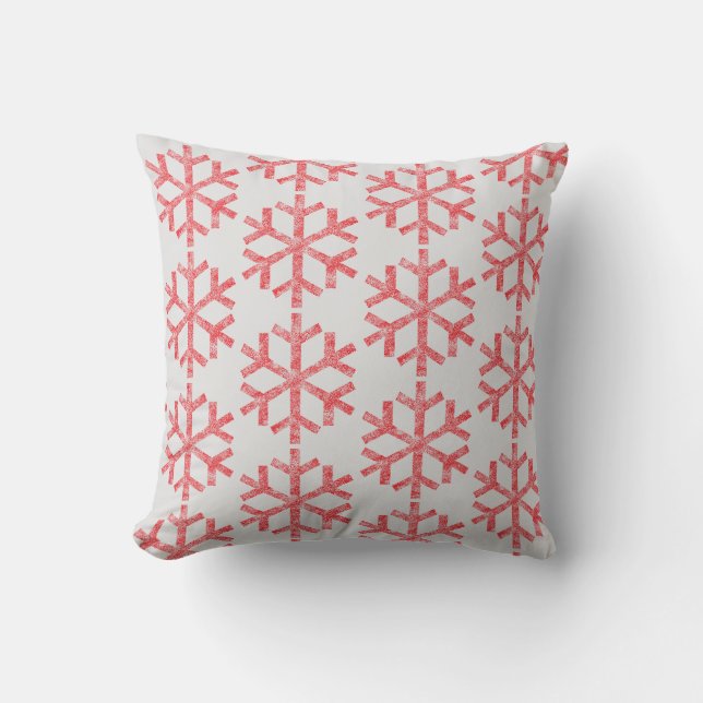 Red Snowflakes For Sofa Couch Chaise Lounge Throw Pillow (Front)