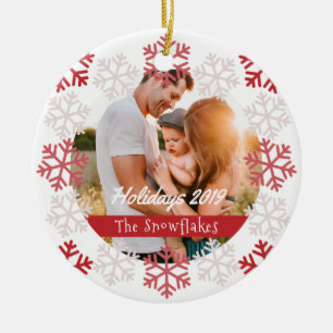 Red Snowflakes Holidays White Ceramic Ornament