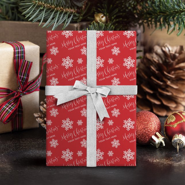Red Snowflakes Merry Christmas Script Custom Wrapping Paper (Red Snowflakes Merry Christmas Script Custom Wrapping Paper)
