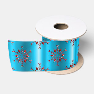 Red Snowflakes on Blue Christmas Satin Ribbon
