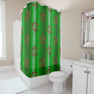 Red Snowflakes on Green Christmas
