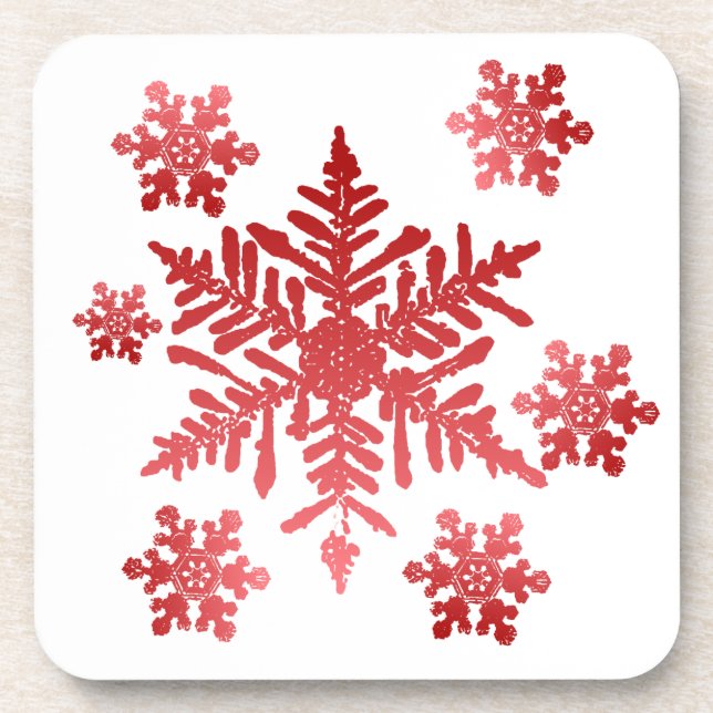 Red Snowflakes on White Background Coaster (Front)
