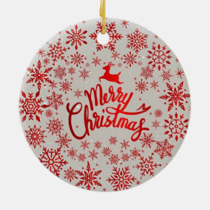Red Snowflakes Reindeer Merry Christmas Ornament