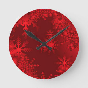 Red Snowflakes Round Clock
