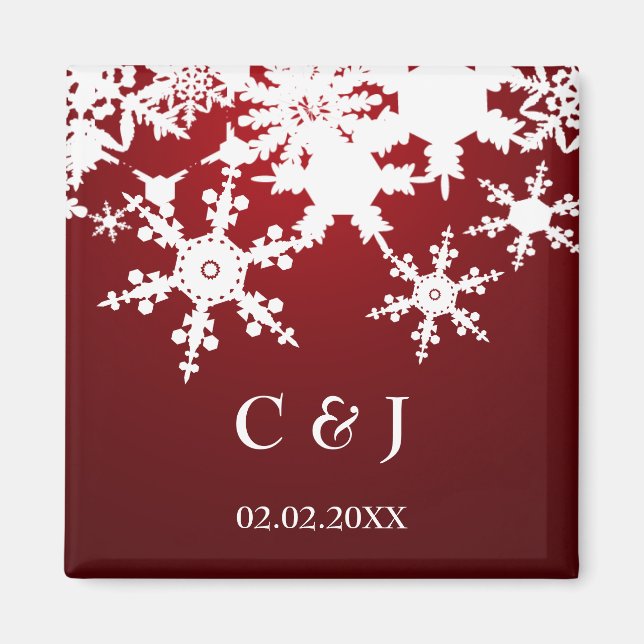red snowflakes save the date magnets (Front)