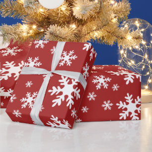 Red Snowflakes Snow Winter Christmas Holidays Wrapping Paper