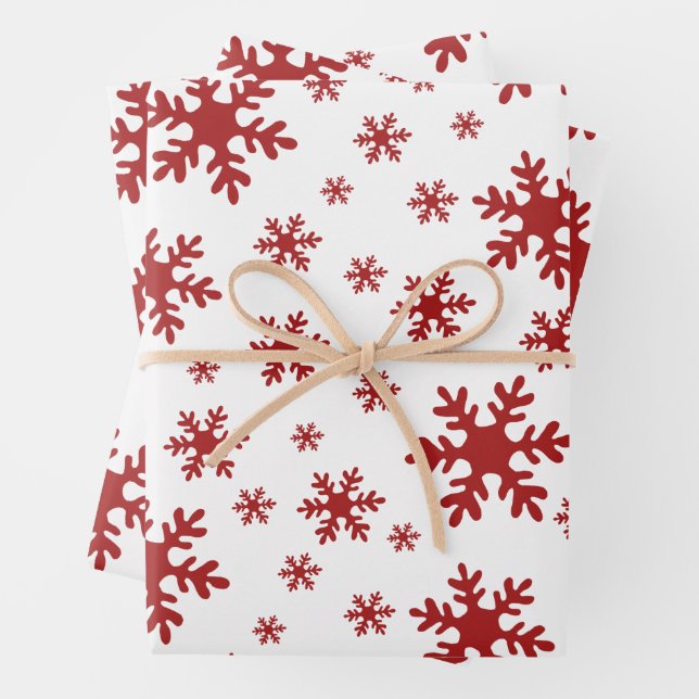 Red Snowflakes Snow Winter Christmas Holidays Wrapping Paper Sheet (In situ)