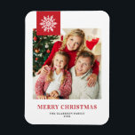 Red Snowflakes Tag Merry Christmas Photo Magnet<br><div class="desc">Celebrate the holiday spirit with our customizable photo Christmas magnet! Perfect for capturing your favourite festive moments, this magnet allows you to create a unique keepsake that showcases your family’s joy and love during the holiday season. This photo Christmas magnet features classic typography with a snowflake accent. Personalize by adding...</div>