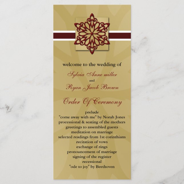 red snowflakes winter wedding program (Front)