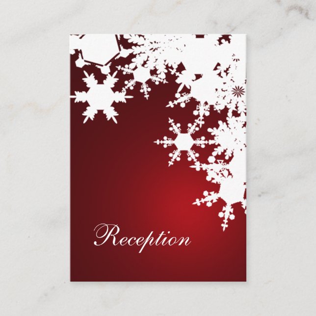 red snowflakes winter wedding reception cards (Front)