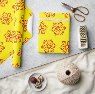 Red Snowflakes Yellow Wrapping Paper