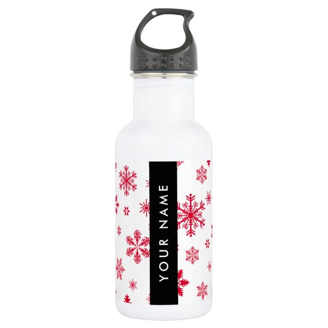 Red Snowflakes, Your name, Personalize 532 Ml Water Bottle (Front)