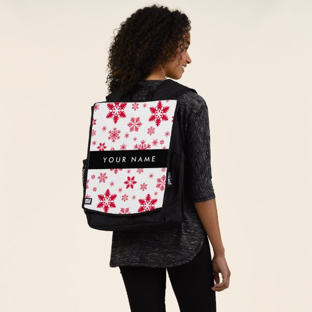Red Snowflakes, Your name, Personalize Backpack (Worn)