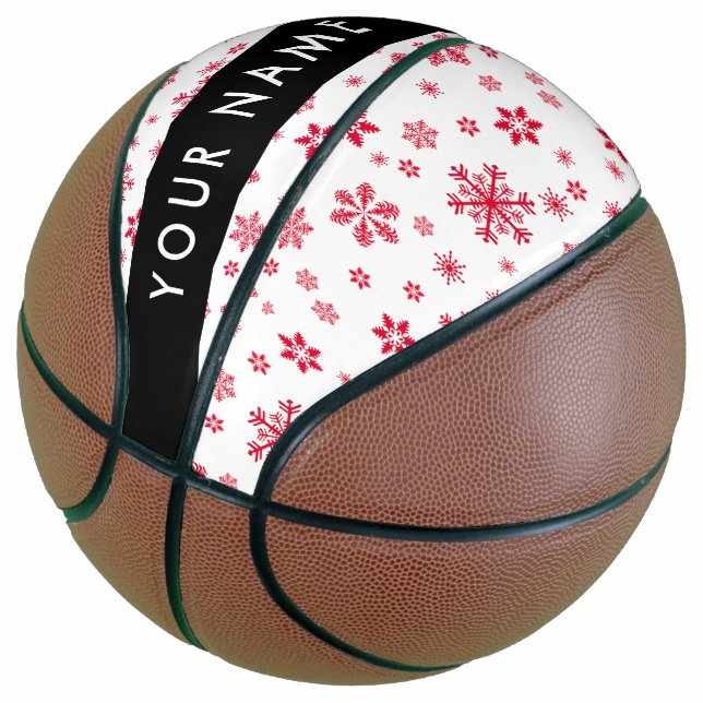 Red Snowflakes, Your name, Personalize Basketball (Angled)
