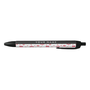 Red Snowflakes, Your name, Personalize Black Ink Pen