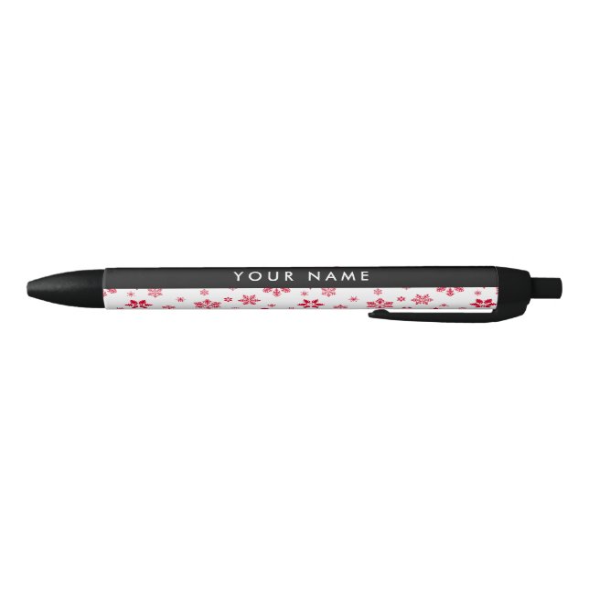 Red Snowflakes, Your name, Personalize Black Ink Pen (Bottom)