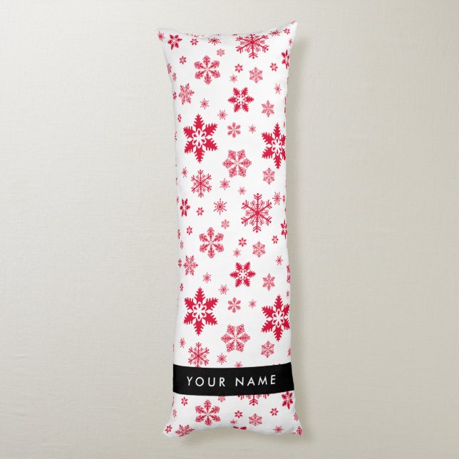Red Snowflakes, Your name, Personalize Body Pillow (Back (Vertical))