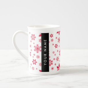 Red Snowflakes, Your name, Personalize Bone China Mug