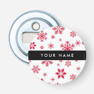 Red Snowflakes, Your name, Personalize Bottle Opener