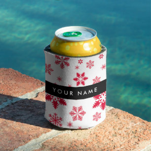 Red Snowflakes, Your name, Personalize Can Cooler