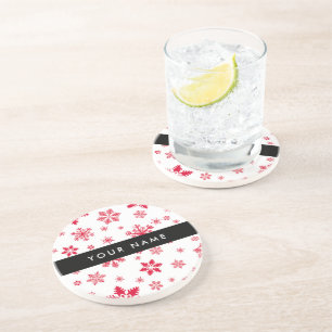 Red Snowflakes, Your name, Personalize Coaster