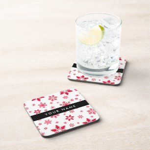 Red Snowflakes, Your name, Personalize Coaster