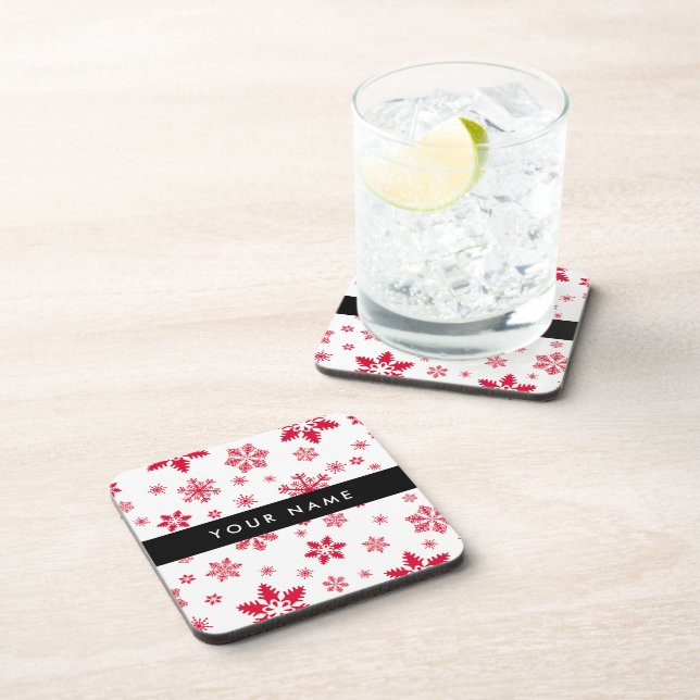 Red Snowflakes, Your name, Personalize Coaster (Right Side)