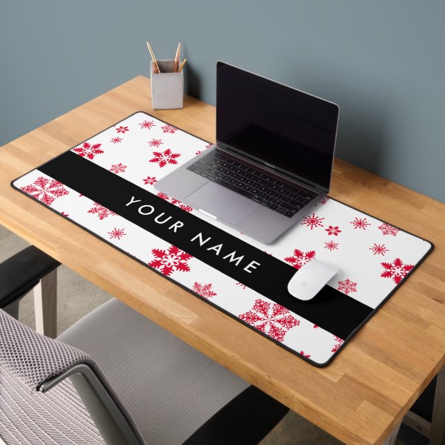 Red Snowflakes, Your name, Personalize Desk Mat (Office 2)