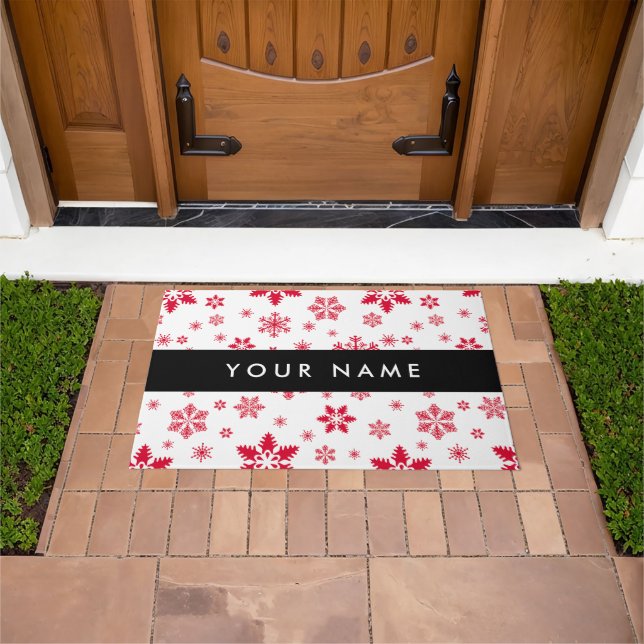 Red Snowflakes, Your name, Personalize Doormat (Outdoor)