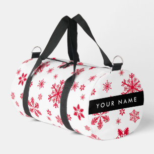 Red Snowflakes, Your name, Personalize Duffle Bag